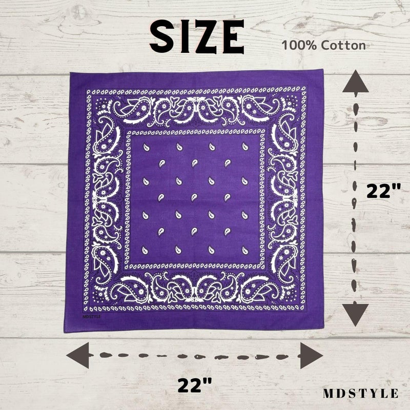 MD Style باندانا قطن 100% للرجال والنساء 22" × 22" بتصميم بايزلي - Image 4